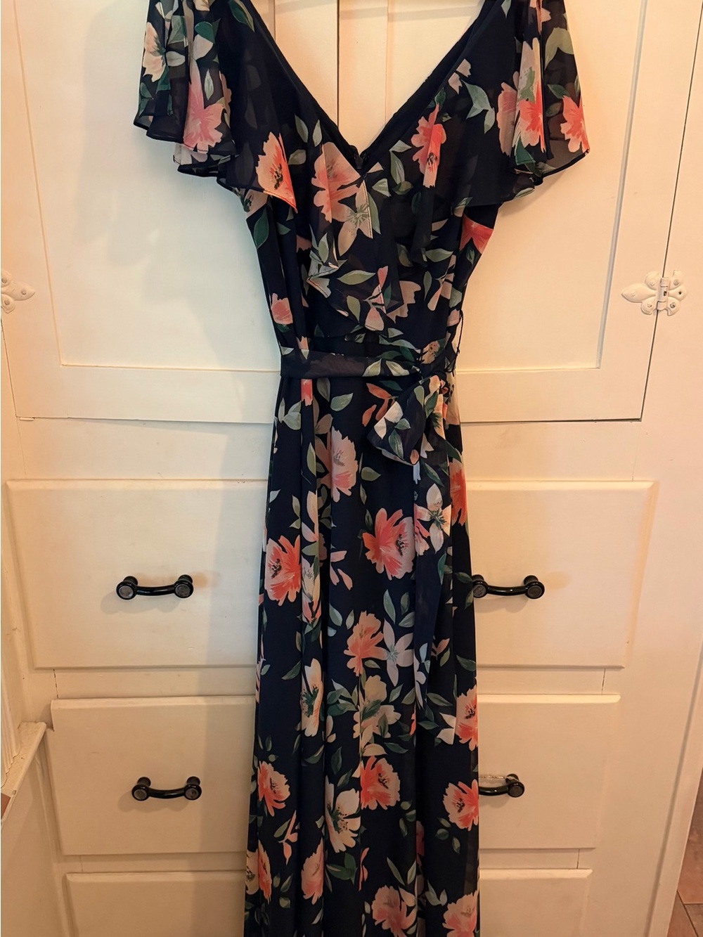 Eliza J Navy Maxi Dress with Pink Floral Print